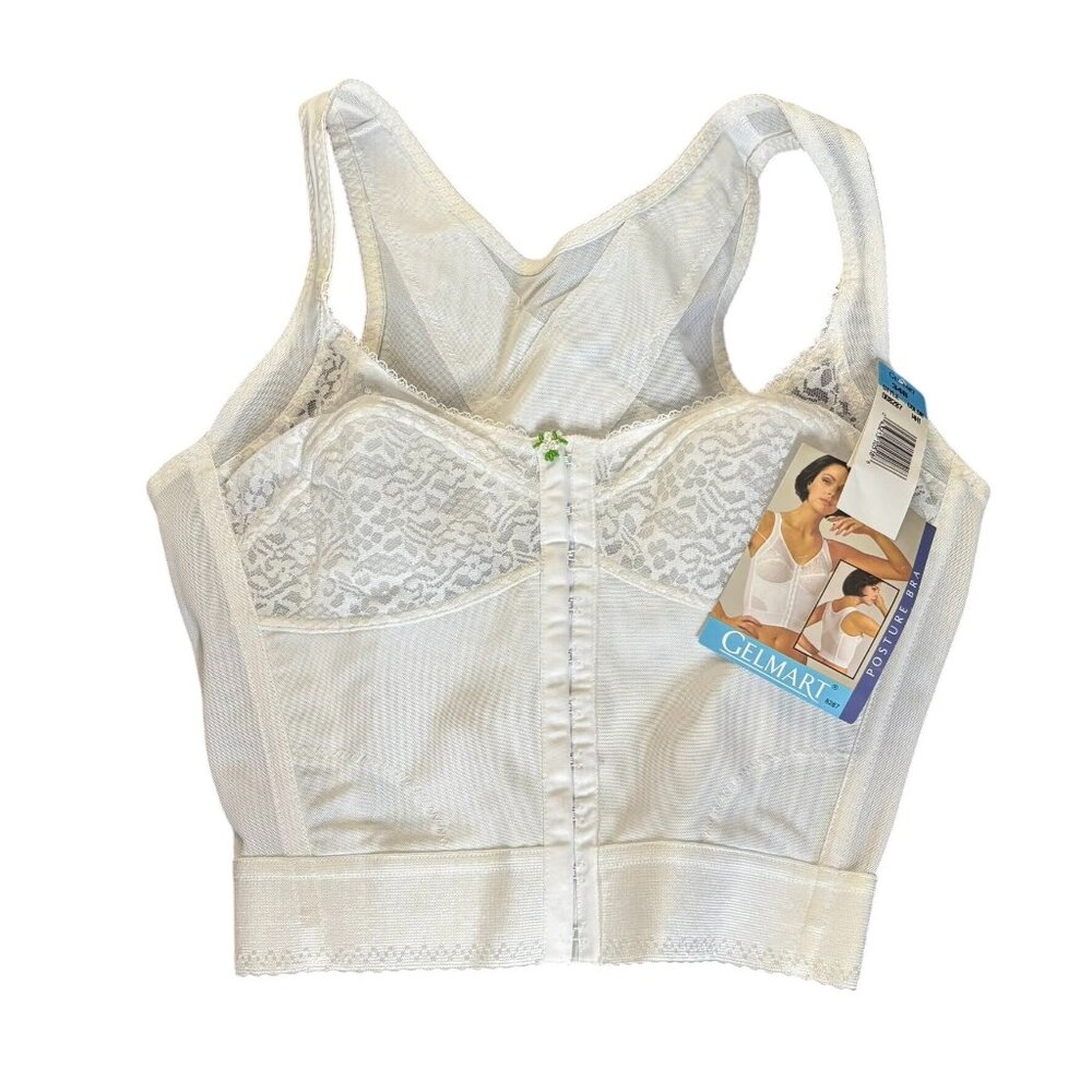 Vintage Gelmart Longline Posture Bra Front Hook Lace Size 34B White Corset NEW